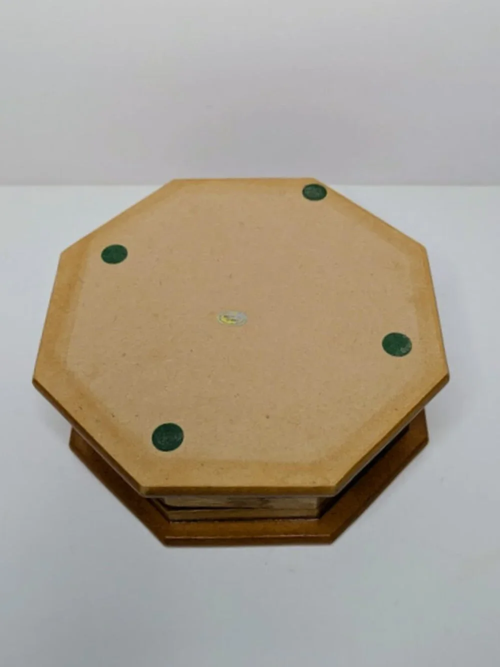 Vintage Octagon Wooden Floral Glass Jewelry Box